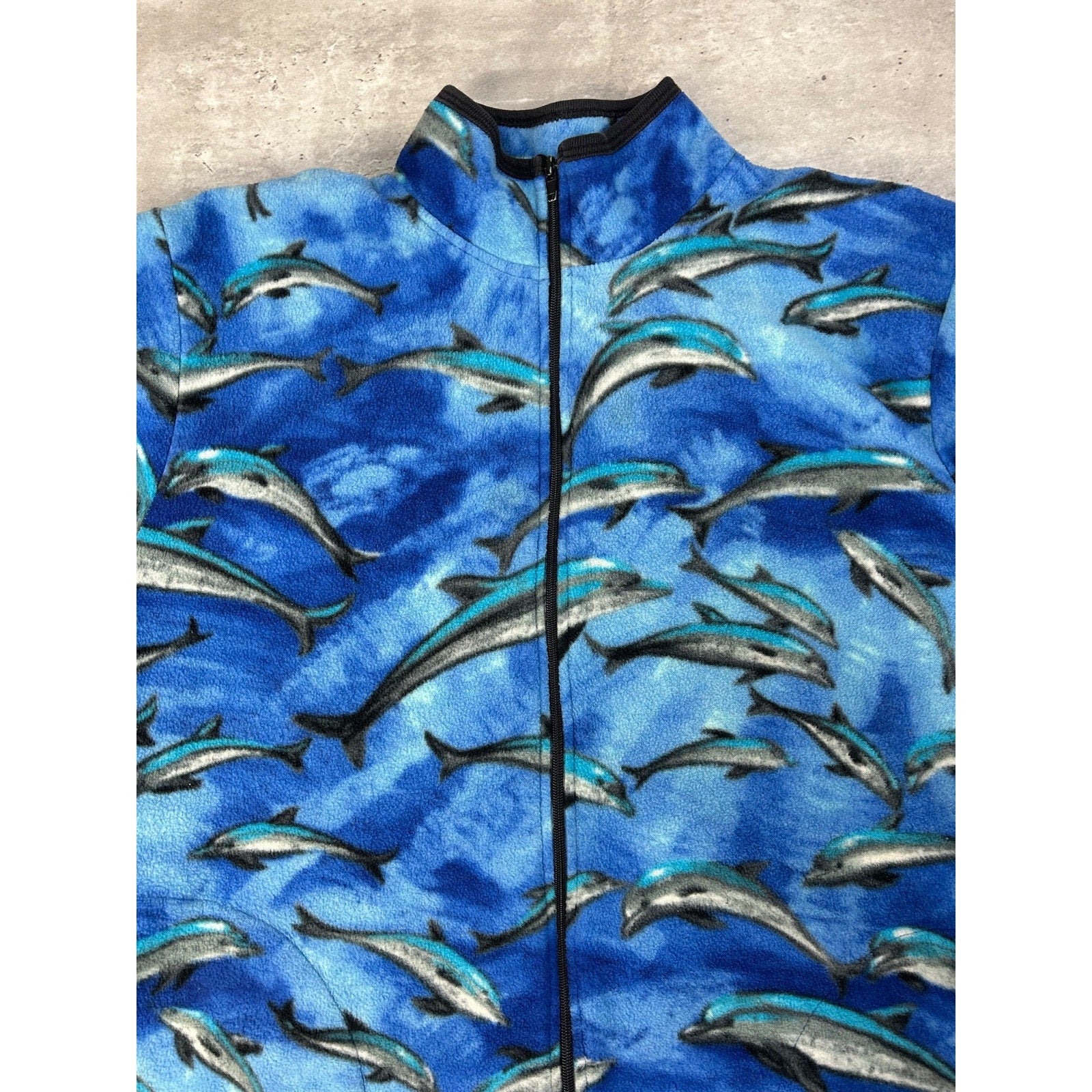 Vintage 90s Women's Dolphin All Over Print Animal Fleece Sweatshirt Size Large