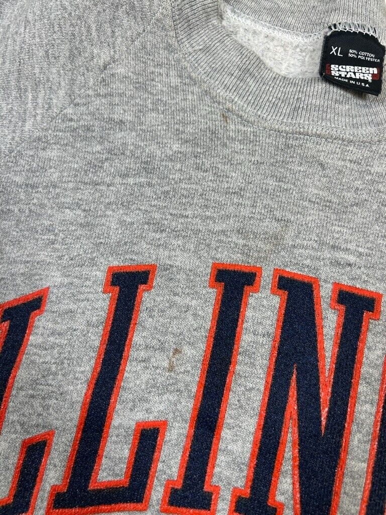 Vintage 80s Illinois Illini NCAA Arc Spell Out Collegiate Sweatshirt Size XL