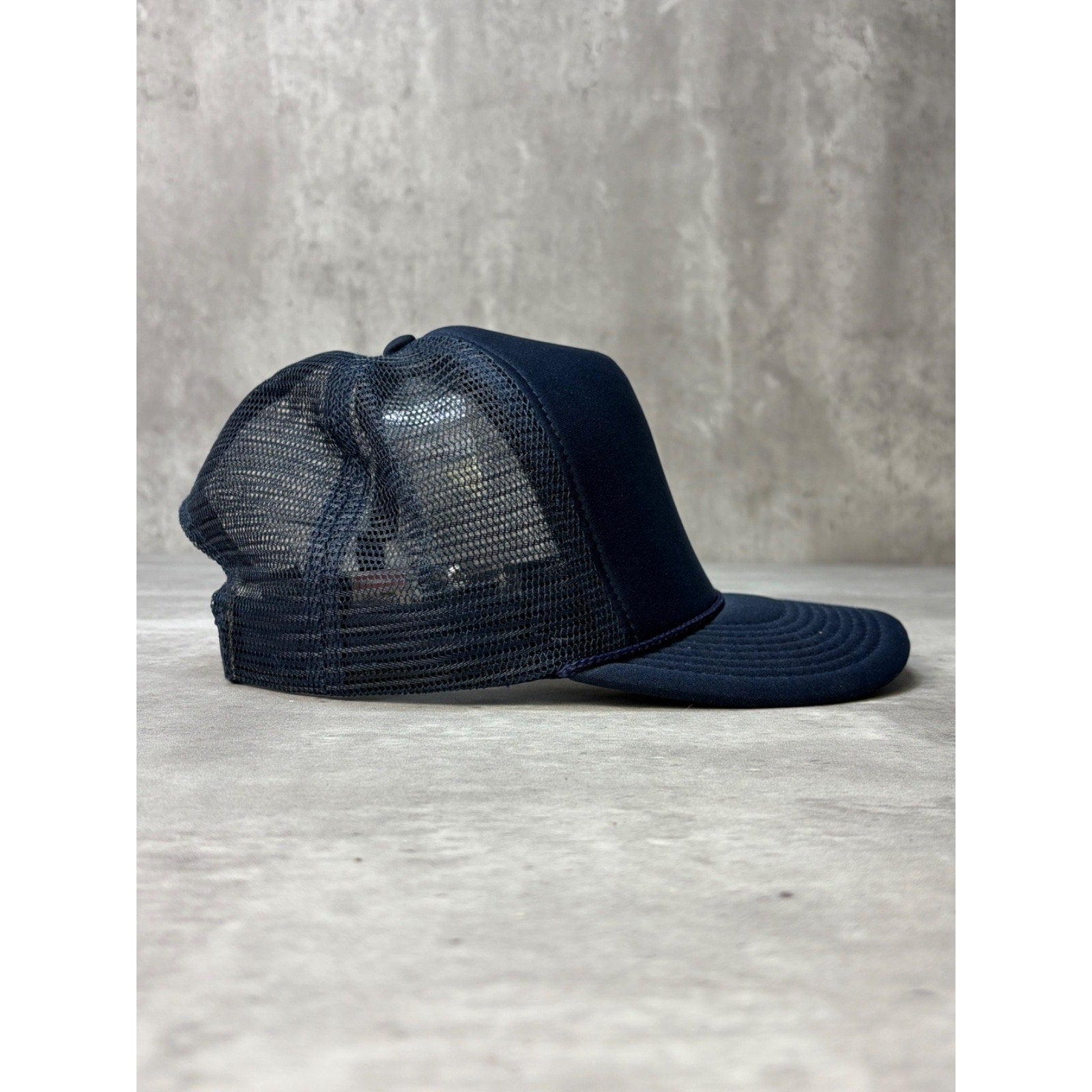 Vintage 1980s Blank Navy Blue Foam Trucker Snapback Hat OSFA