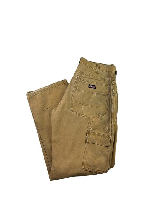 Vintage Dickies Canvas Work Wear Distressed Carpenter Pants Size 32W Beige