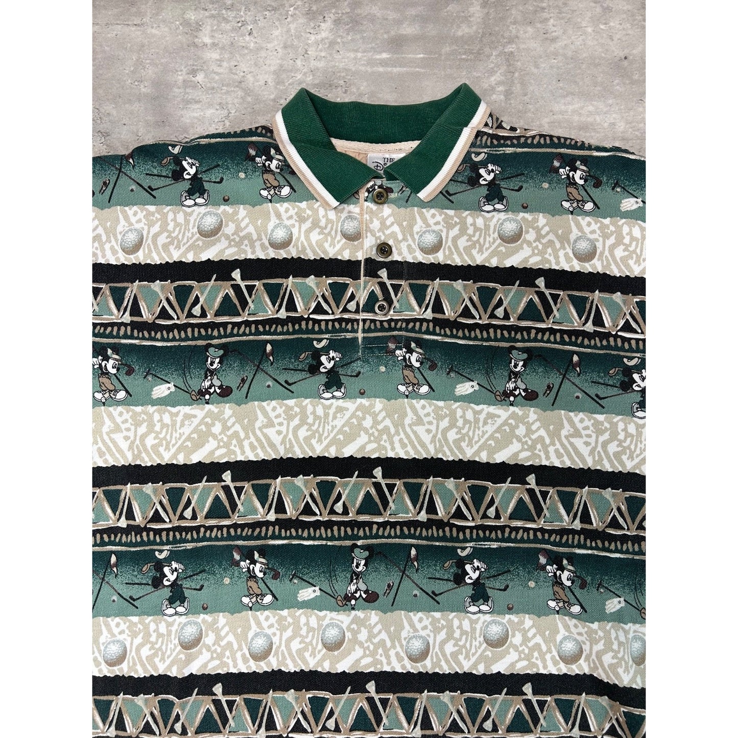Vintage 90s Disney Mickey Mouse Golf All Over Print Polo Button Up Shirt Size XL