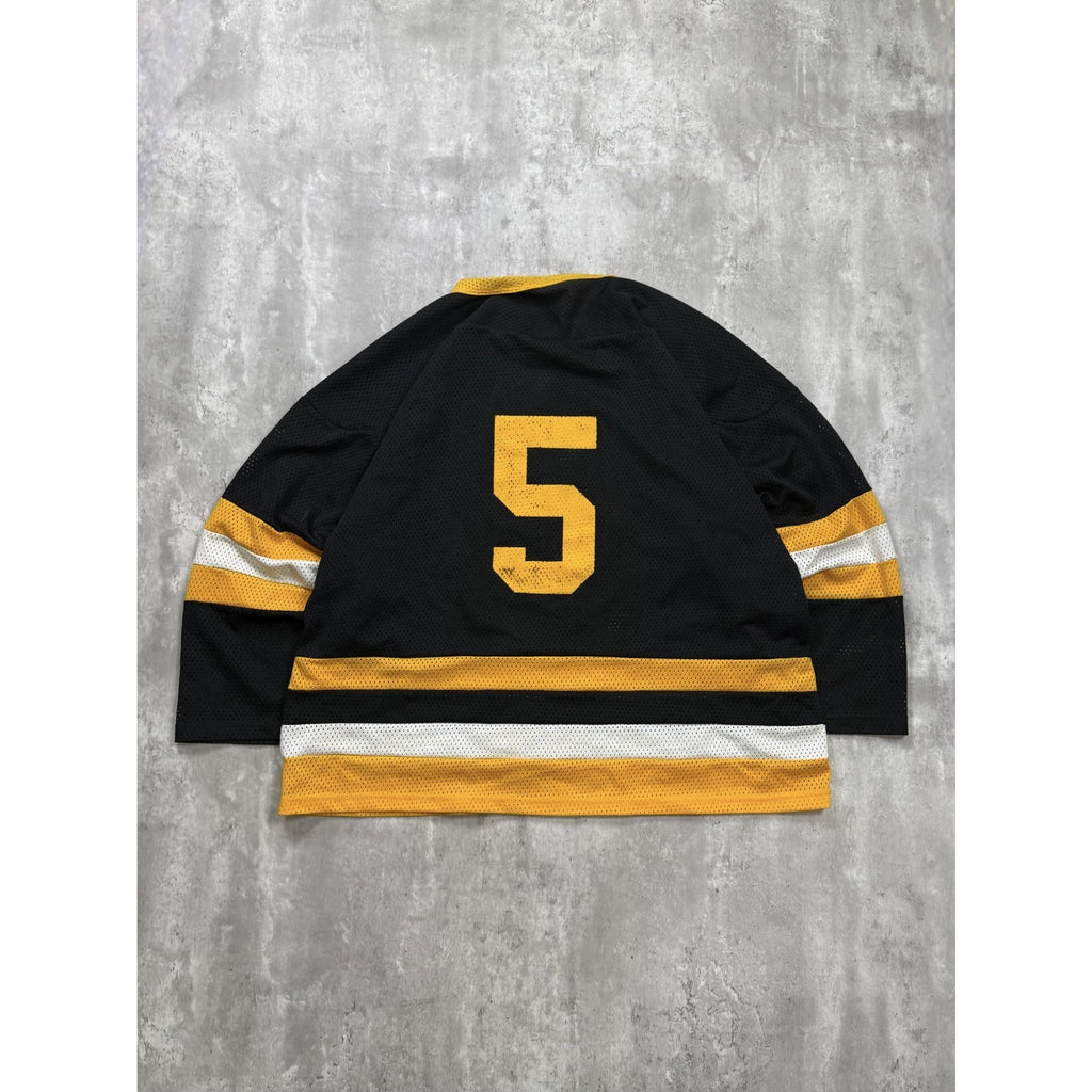 Vintage 90s Boston Bruins #5 NHL Graphic Logo Hockey Jersey Size XL