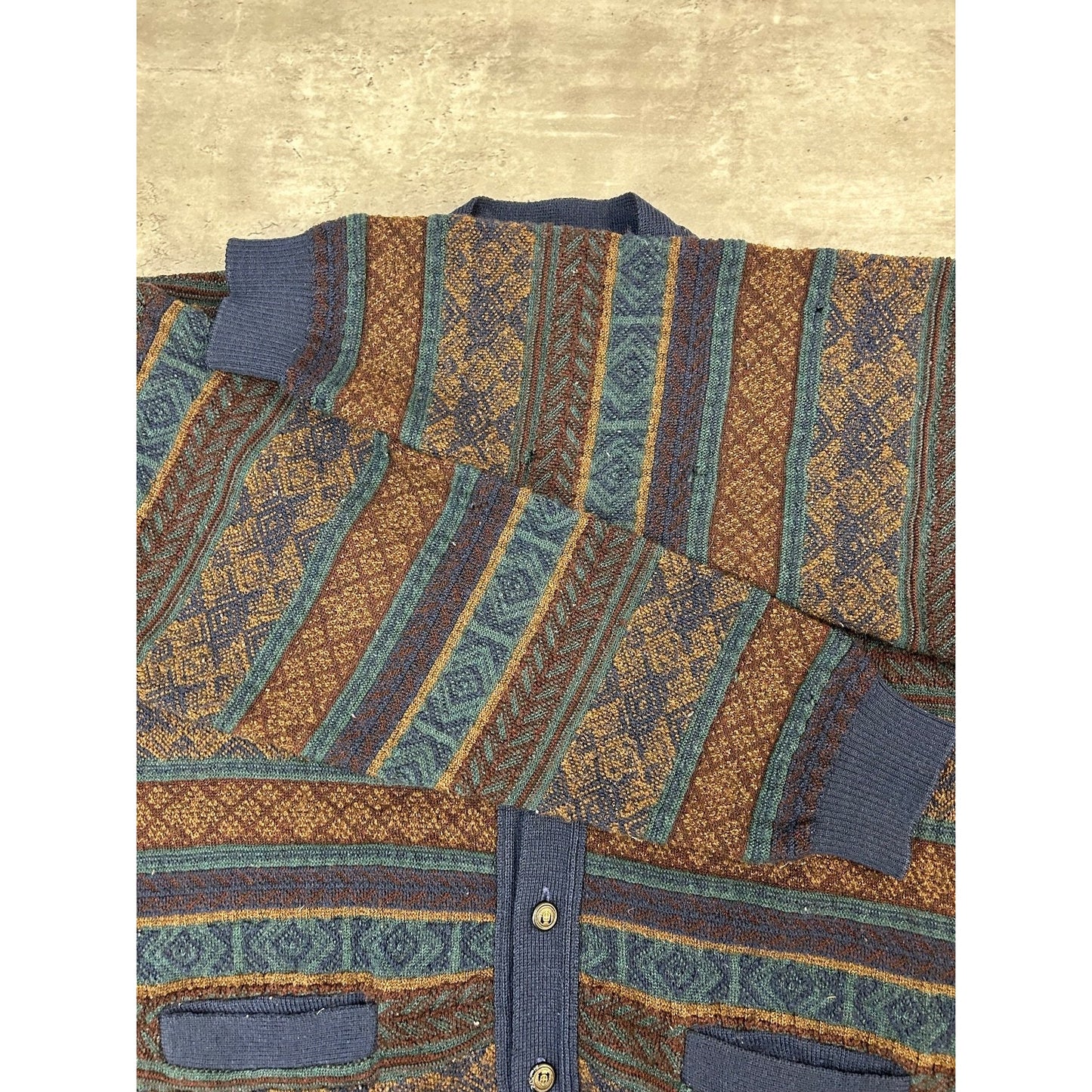 Vintage 90s Tosani Abstract Striped Knit Cardigan Sweater Size XL