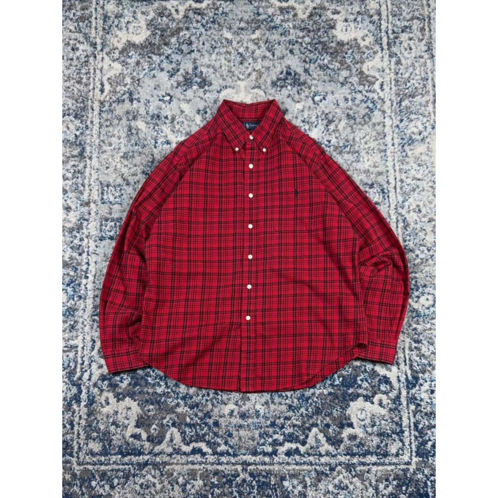 Vintage Polo Ralph Lauren Embroidered Pony Plaid Button Up Shirt Size Large
