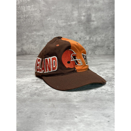 Vintage 90s Cleveland Browns NFL Embroidered Logo Two Tone Snapback Hat OSFA