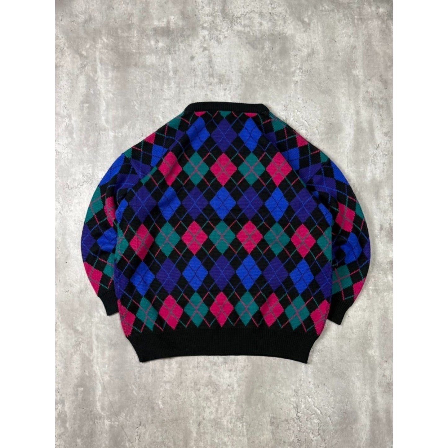 Vintage 90s C.S.T Studio Argyle Print Pullover Ribbed Knit Sweater Size 2XL