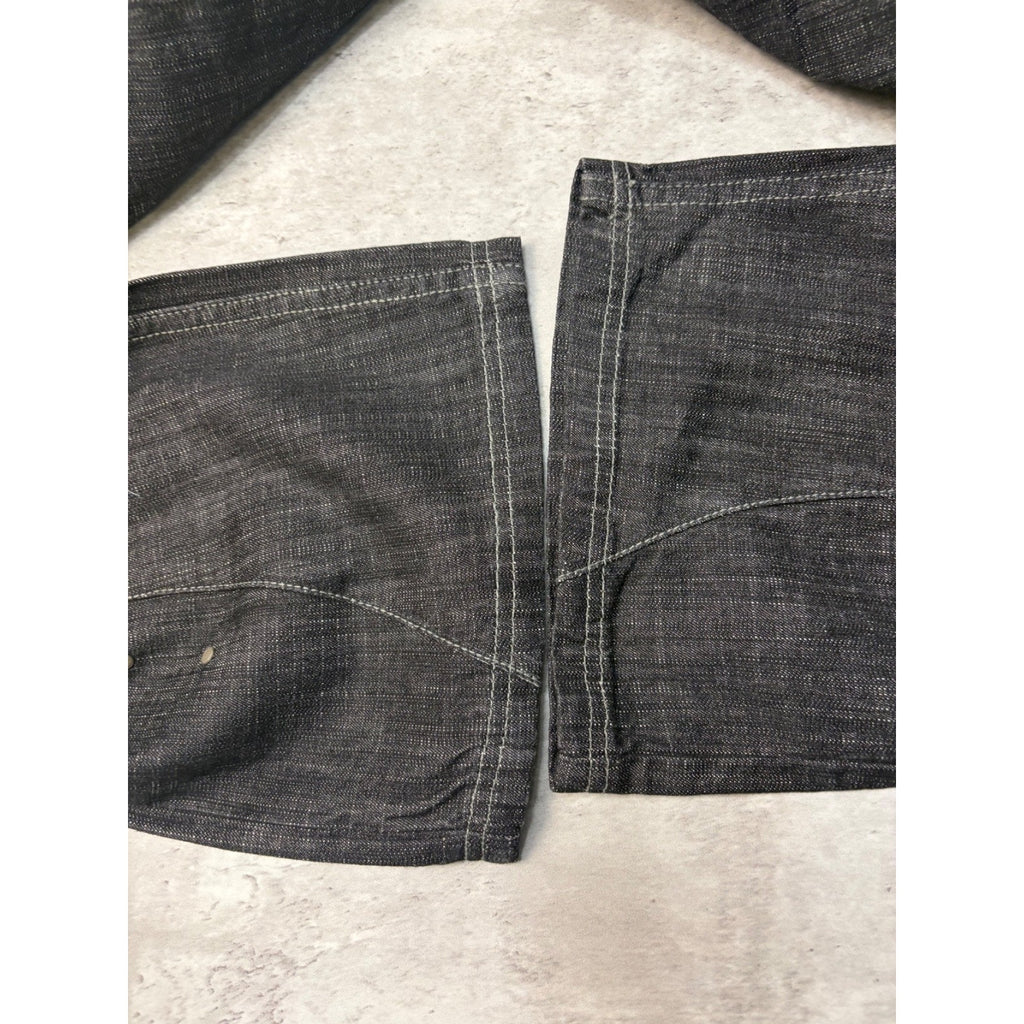 Vintage Y2K Womens Phat Farm Embroidered Graphic Black Wash Denim Pants Sz 29x31