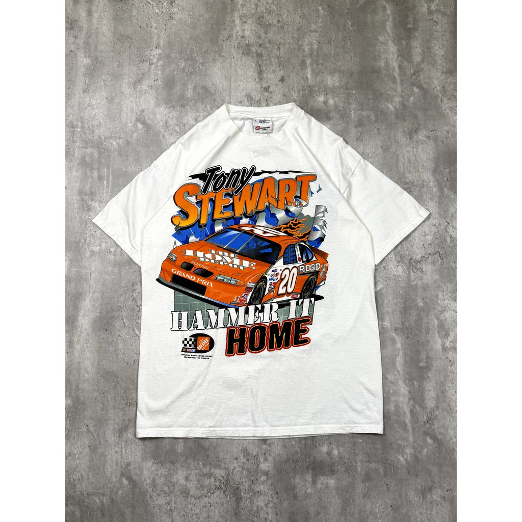 Vintage 1999 Tony Stewart #20 Nascar Hammer It Home Graphic T-Shirt Size Large