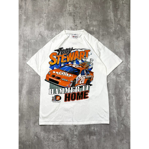 Vintage 1999 Tony Stewart #20 Nascar Hammer It Home Graphic T-Shirt Size Large