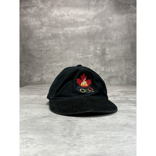 Vintage 90s Team Canada Olympics Embroidered Logo Strapback Hat OSFA Black