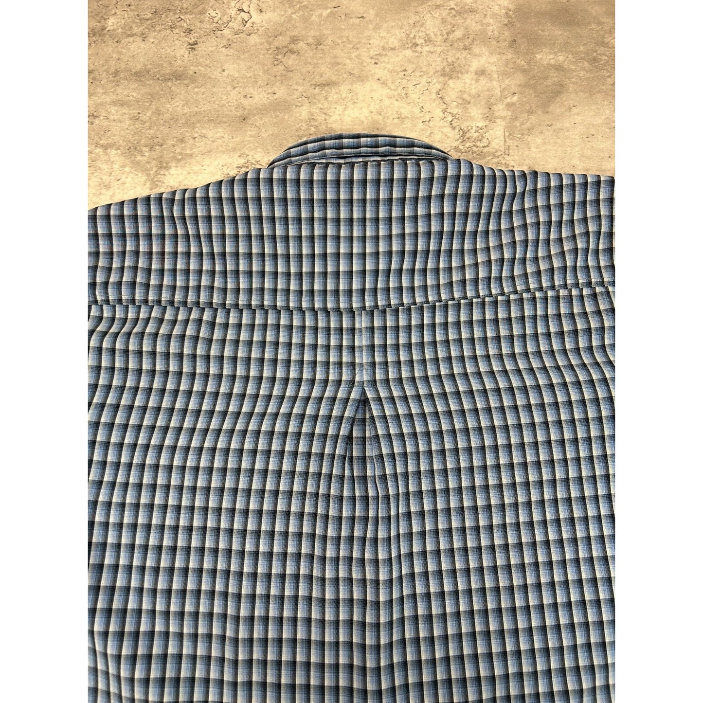 Vintage Designs Single Pocket Plaid Cropped Button Up Shirt Size XL Blue