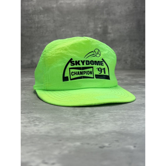 Vintage 1991 Skydome Champion Graphic Spellout Snapback Hat OSFA Neon Green