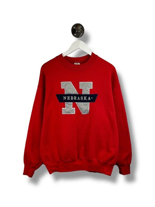 Vintage 90s Nebraska Cornhuskers NCAA Collegiate Spellout Sweatshirt Size XL Red