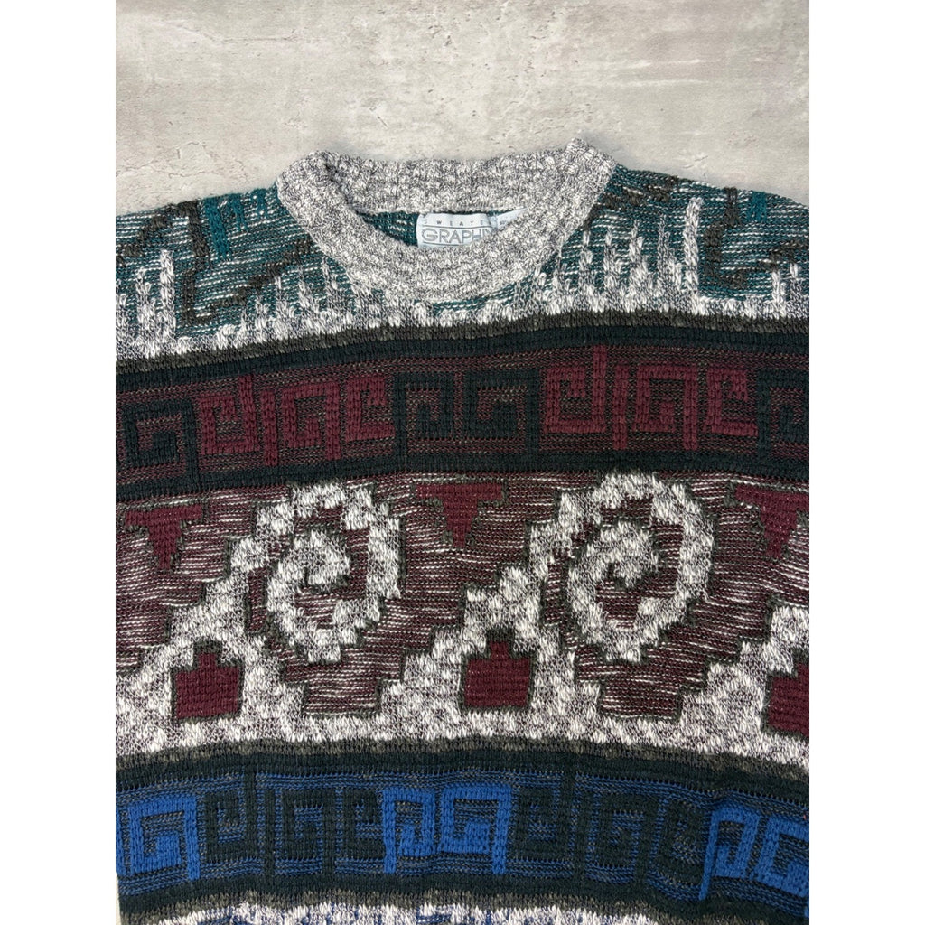 Vintage Sweater Graphix Abstract Print Pullover Knit Sweater Size Small