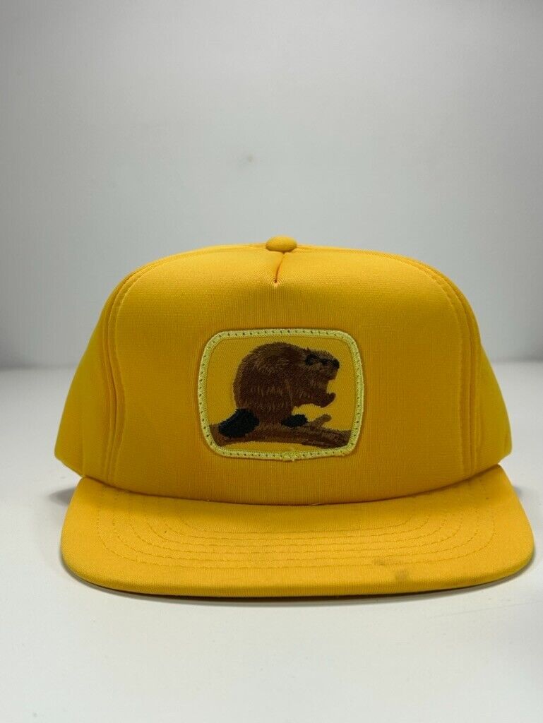 Vintage 90s Embroidered Beaver Patch Foam Trucker Snapback Hat OSFA