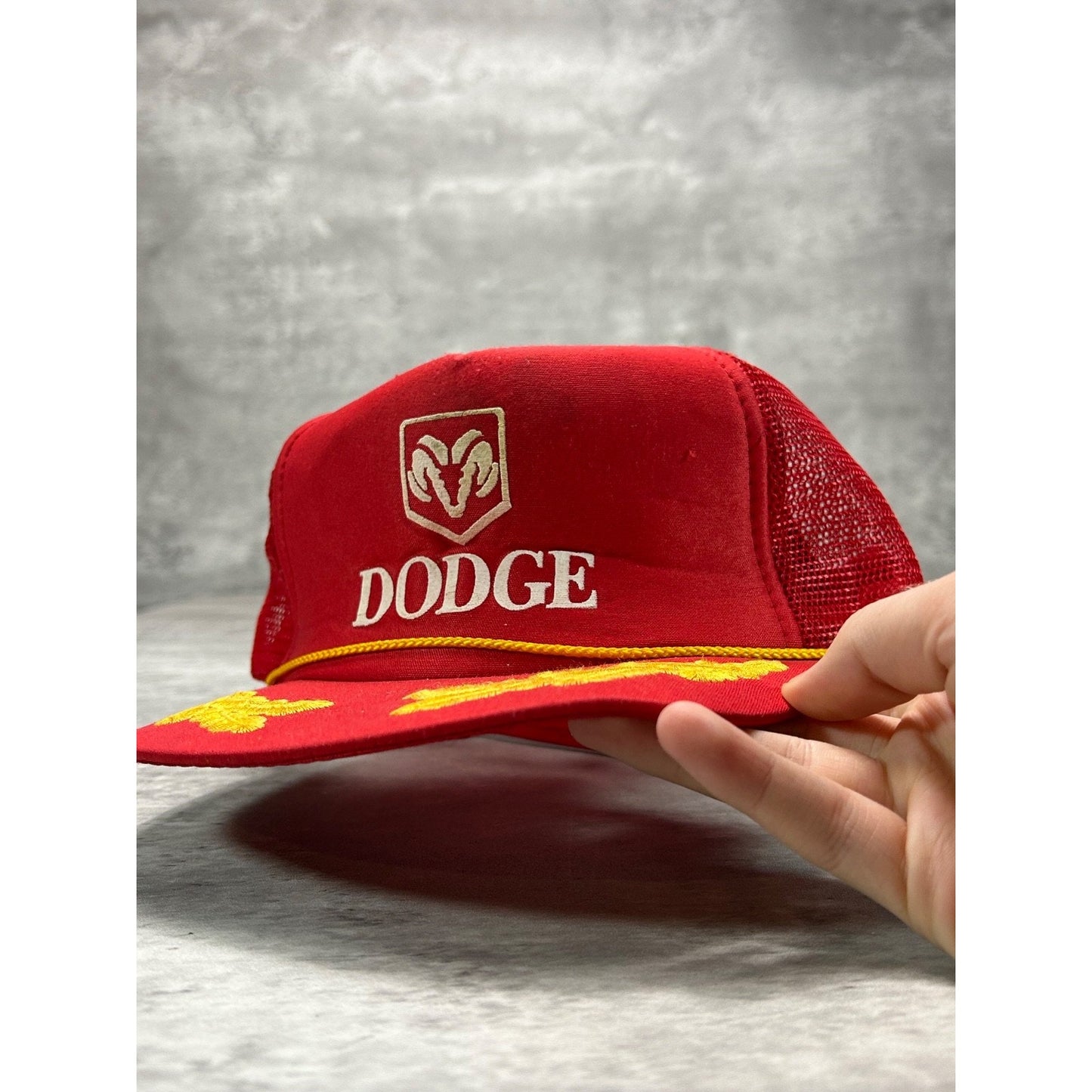 Vintage 80s Dodge Car Graphic Logo Scramble Eggs Trucker Snapback Hat OSFA