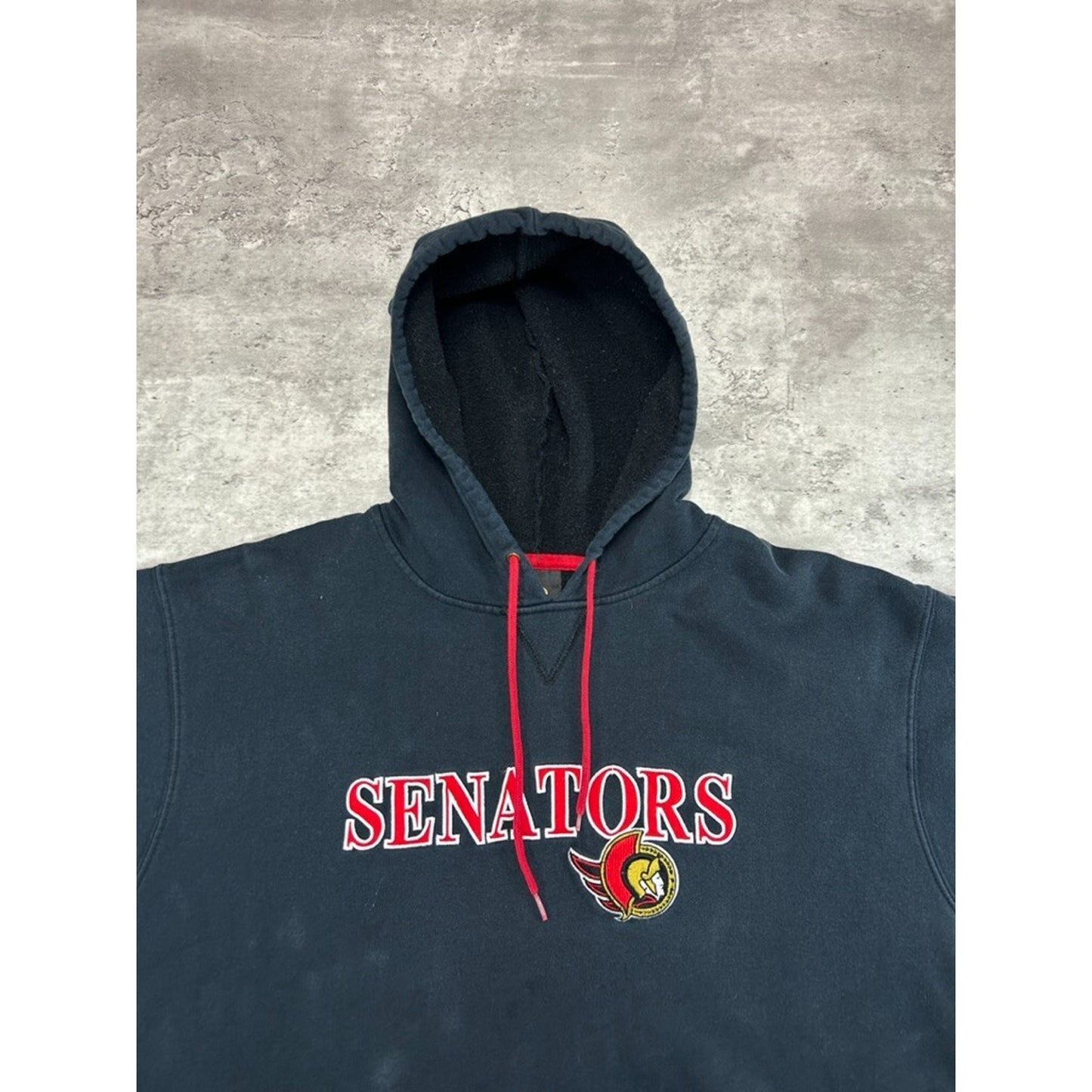 Vintage Ottawa Senators NHL Embroidered Logo Hooded Sweatshirt Size Large Black