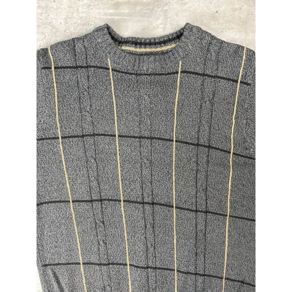 Vintage 90s Striped Print Pullover Ribbed Knit Sweater Size Medium
