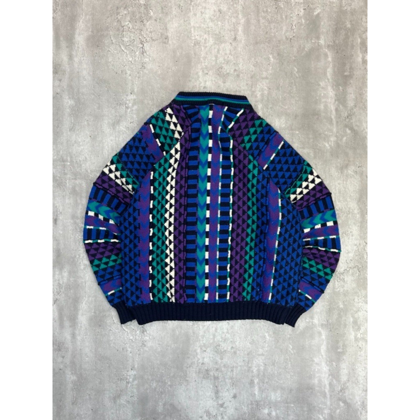 Vintage 90s Geometric Striped Print Pullover Knit Sweater Size XL
