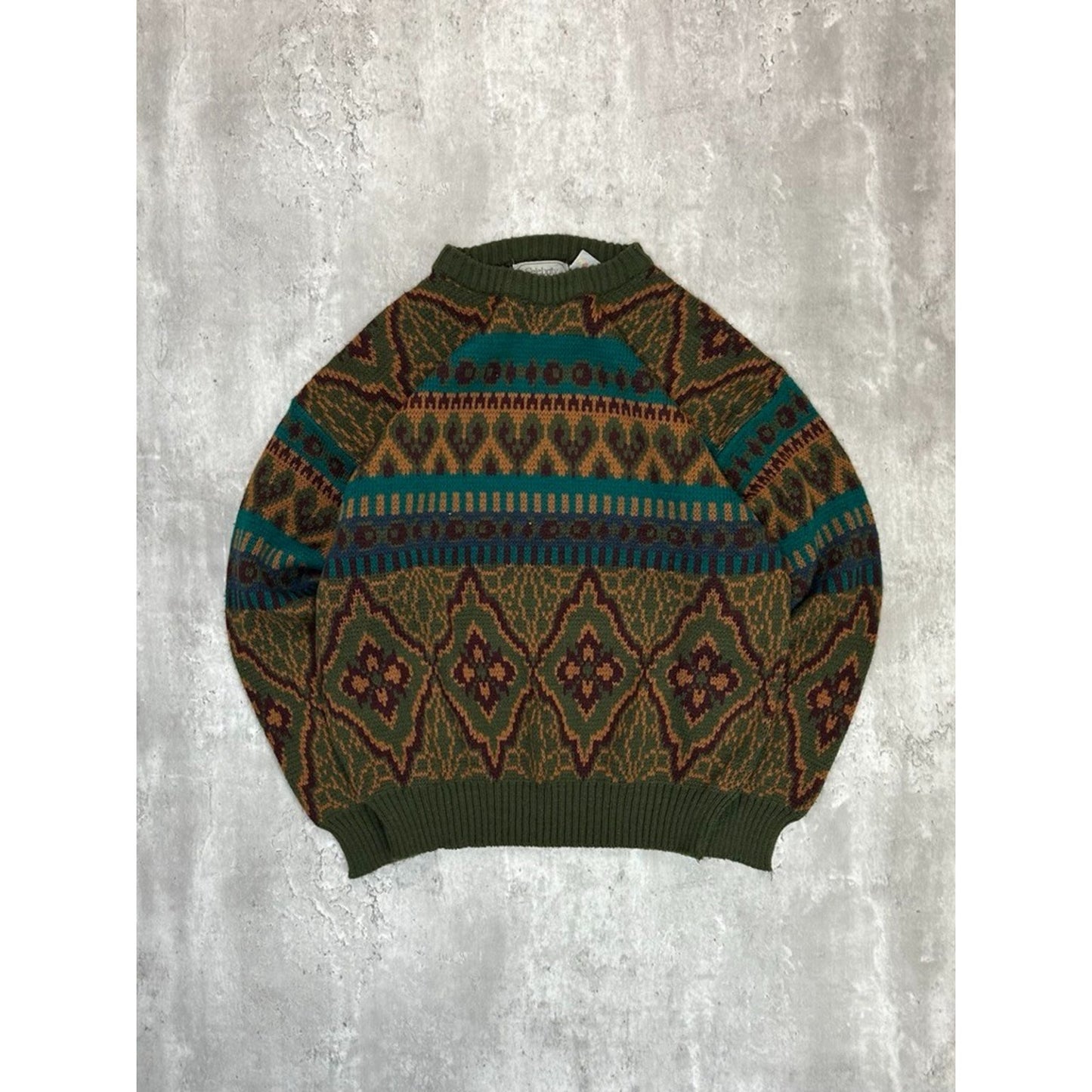 Vintage 90s Celebrity Club Abstract Striped Pullover Knit Sweater Size XL