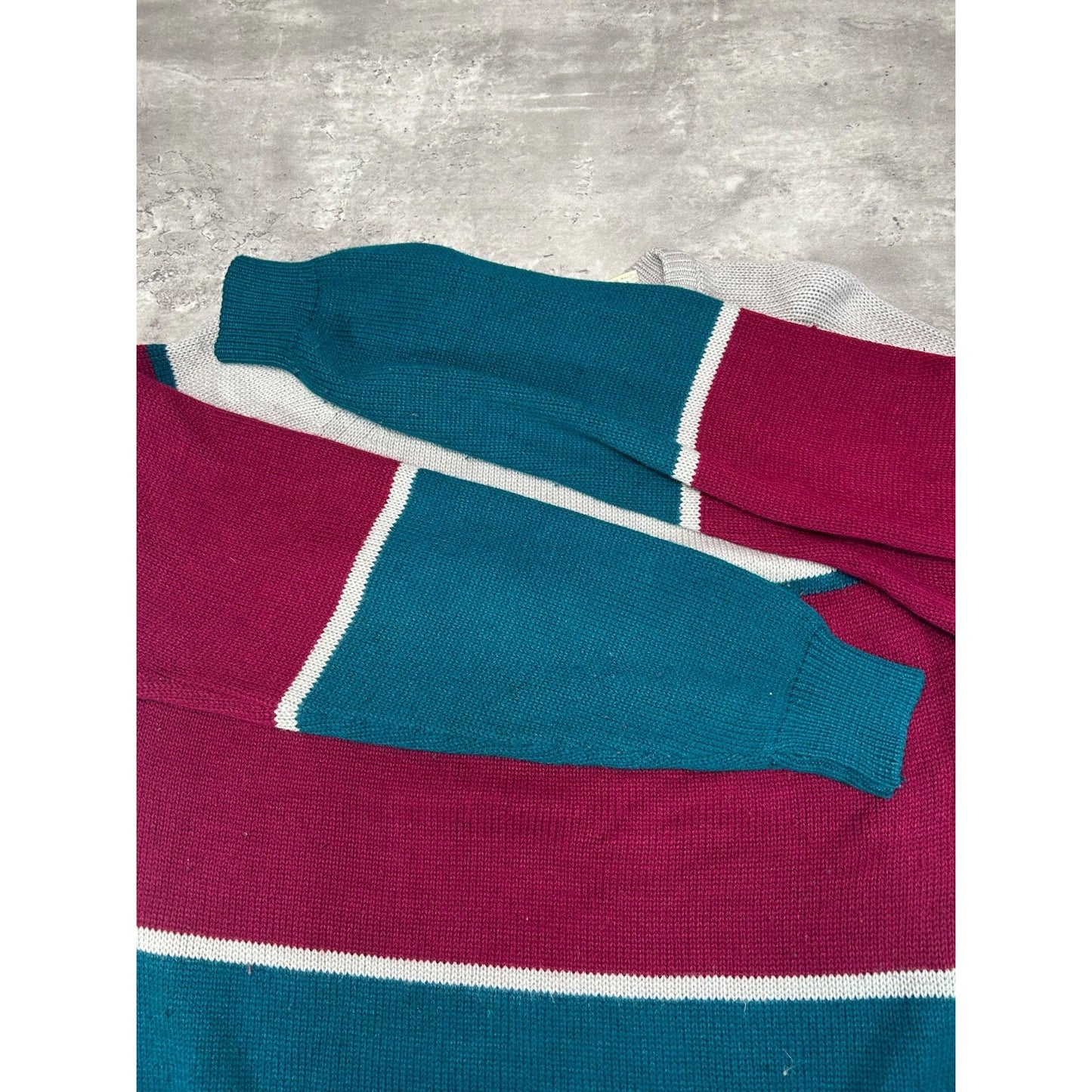 Vintage John R Marks Tri Colour Striped Pullover Knit Sweater Size XL