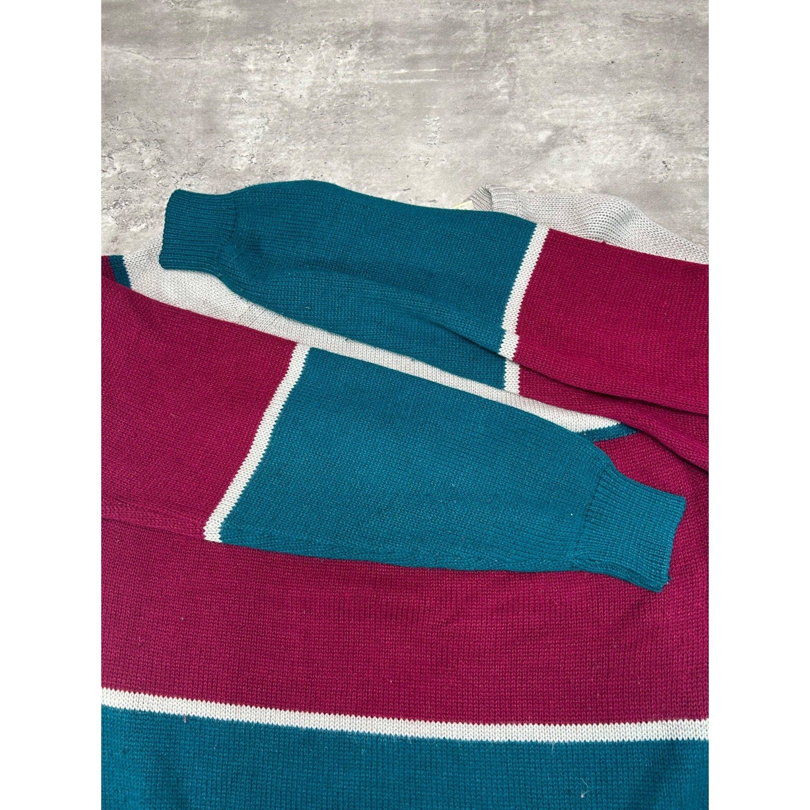 Vintage John R Marks Tri Colour Striped Pullover Knit Sweater Size XL