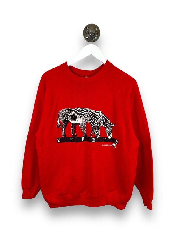 Vintage 1989 World Wildlife Fund Zebra Graphic Sweatshirt Size Large 80s Red
