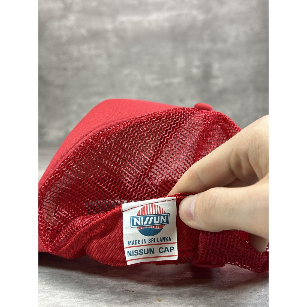 Vintage 1980s Masey Harris Tractors Graphic Logo Trucker Snapback Hat OSFA Red