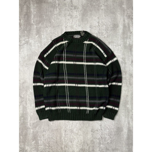 Vintage 90s Cortina Plaid Print Pullover Ribbed Knit Sweater Size Large