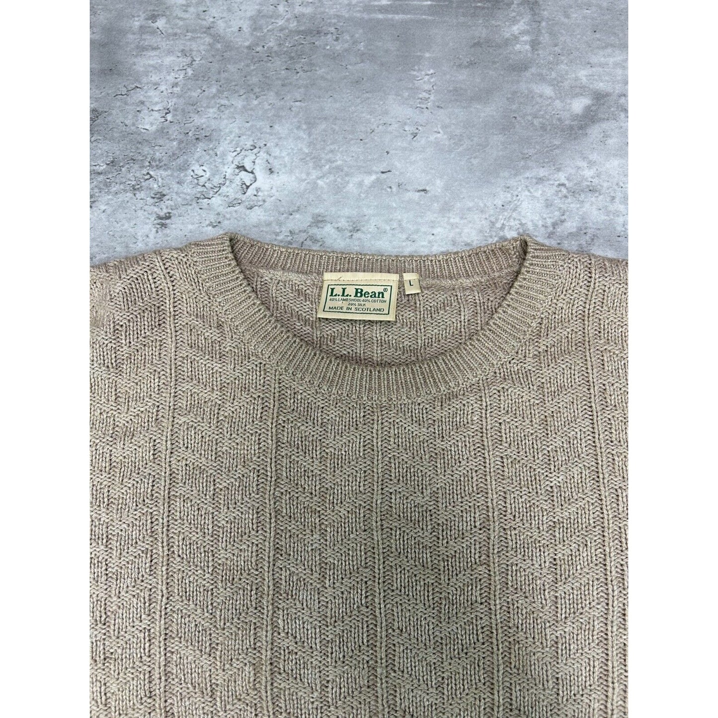 Vintage 90s L.L. Bean Textured Ribbed Pull Over Knit Sweater Size Large Beige