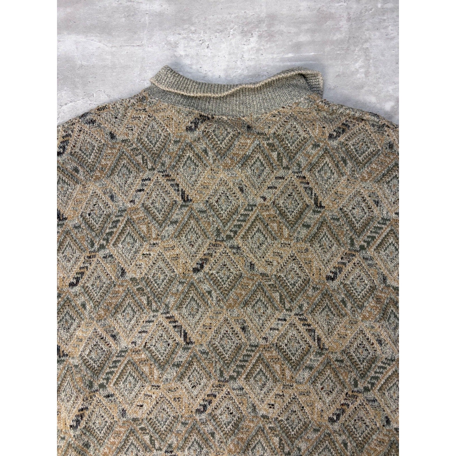 Vintage 90s TSR Diamond Print Collared Pullover Knit Sweater Size XL