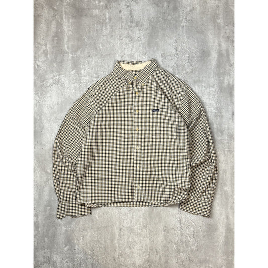 Vintage Chaps Ralph Lauren Plaid Print Reworked Cropped Button Up Shirt Sz XL