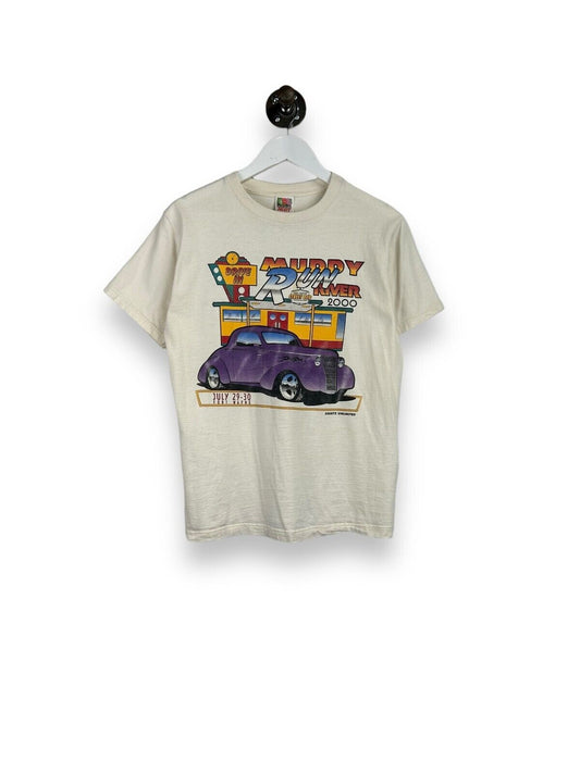 Vintage 2000 Muddy River Run Hot Rod Car Graphic T-Shirt Size Medium White