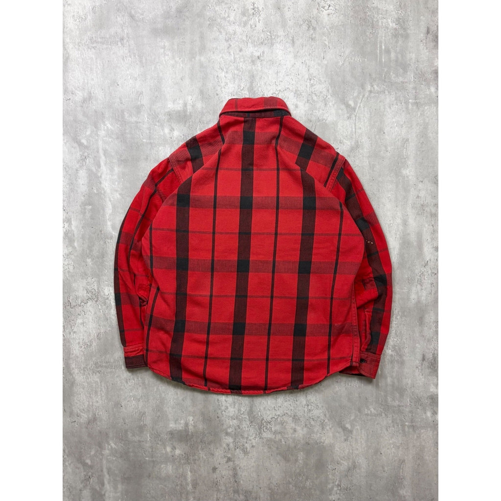 Vintage 1970s St Johns Bay By Big Mac Red Plaid Print Button Up Shirt Sz Large