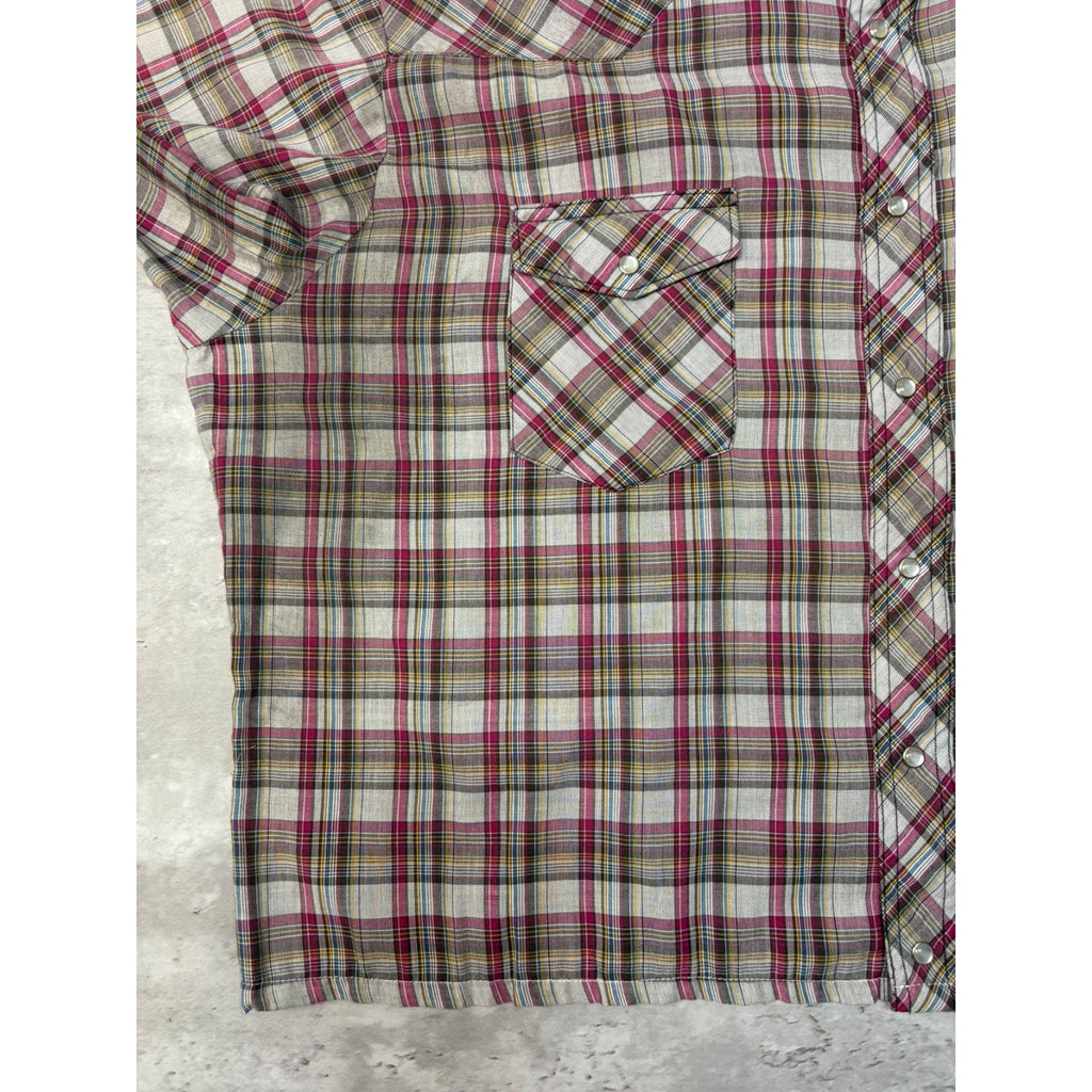 Vintage Wrangler Western Pearl Snap Plaid Cropped Button Up Shirt Size 2XL