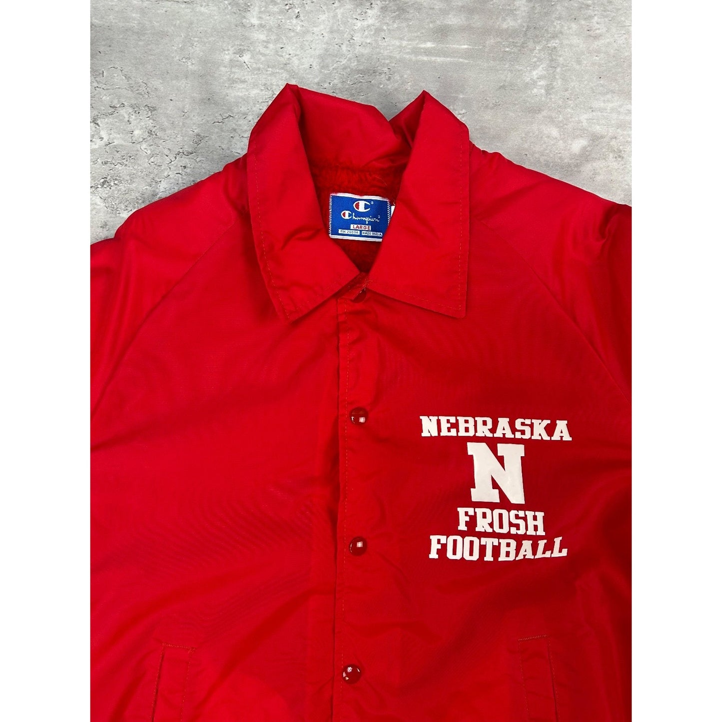 Vintage 80s Nebraska Frosh Football Nylon Coaches Jacket Size Large Red