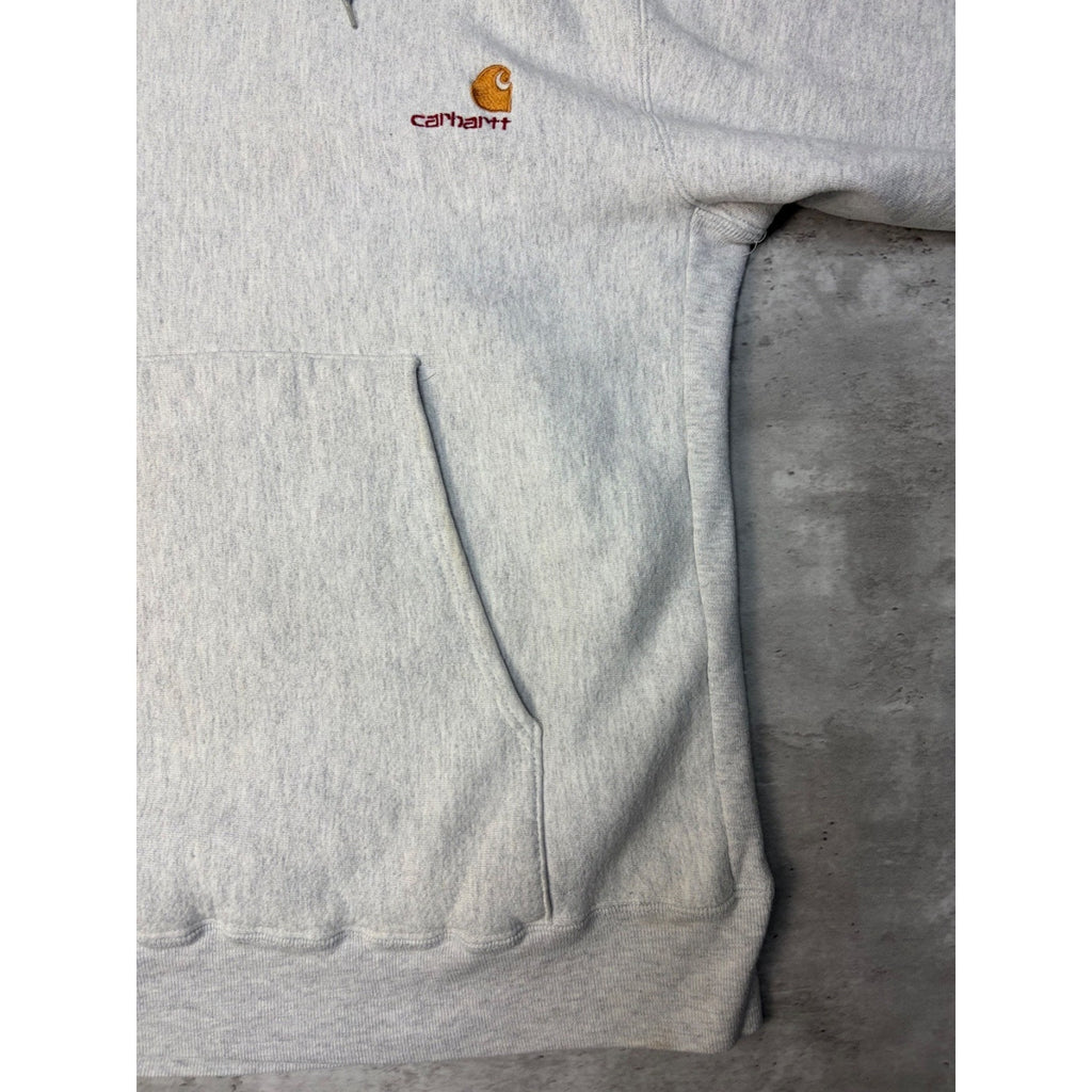 Vintage 80s/90s Carhartt Embroidered Spellout Logo Hooded Sweatshirt Size Medium