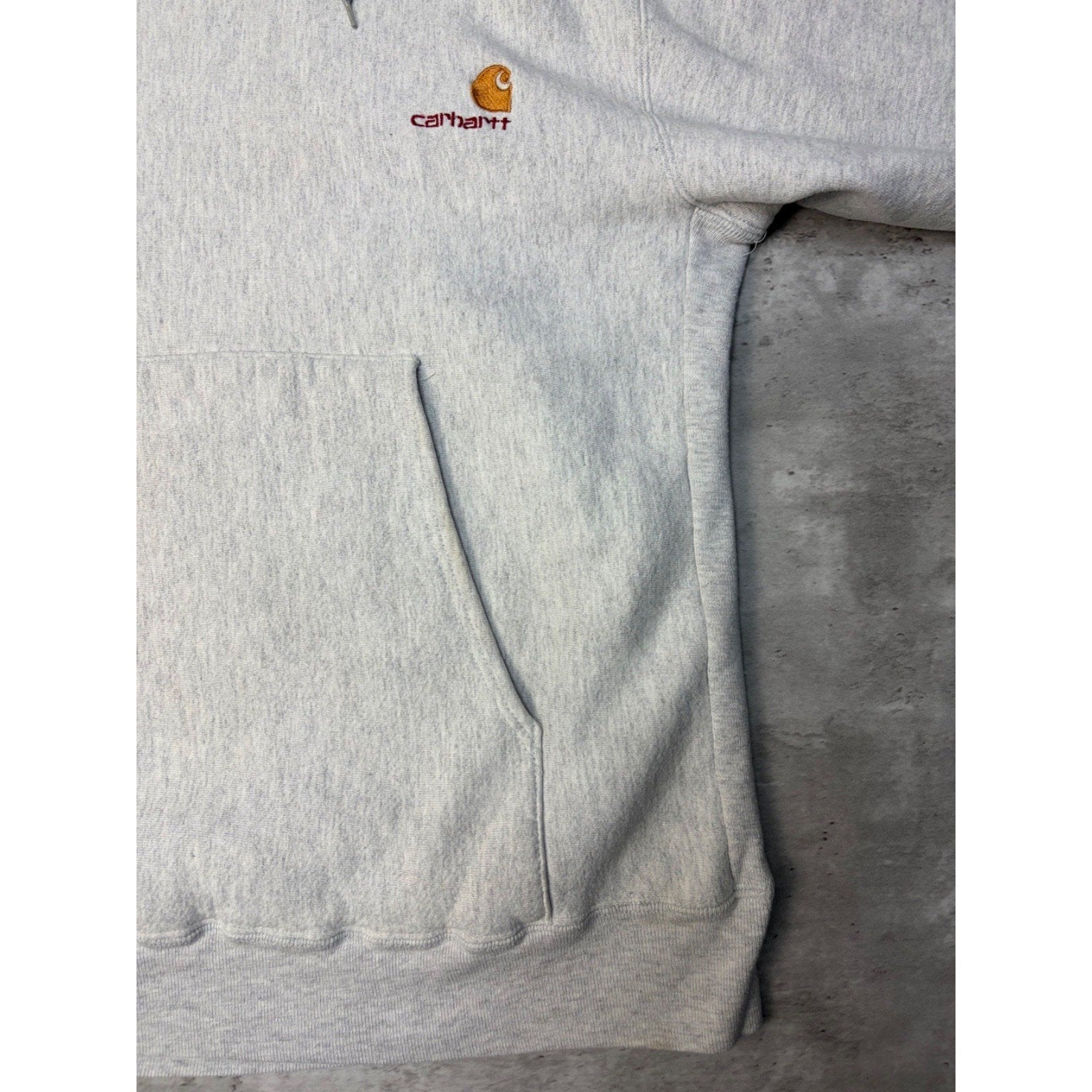 Vintage 80s/90s Carhartt Embroidered Spellout Logo Hooded Sweatshirt Size Medium
