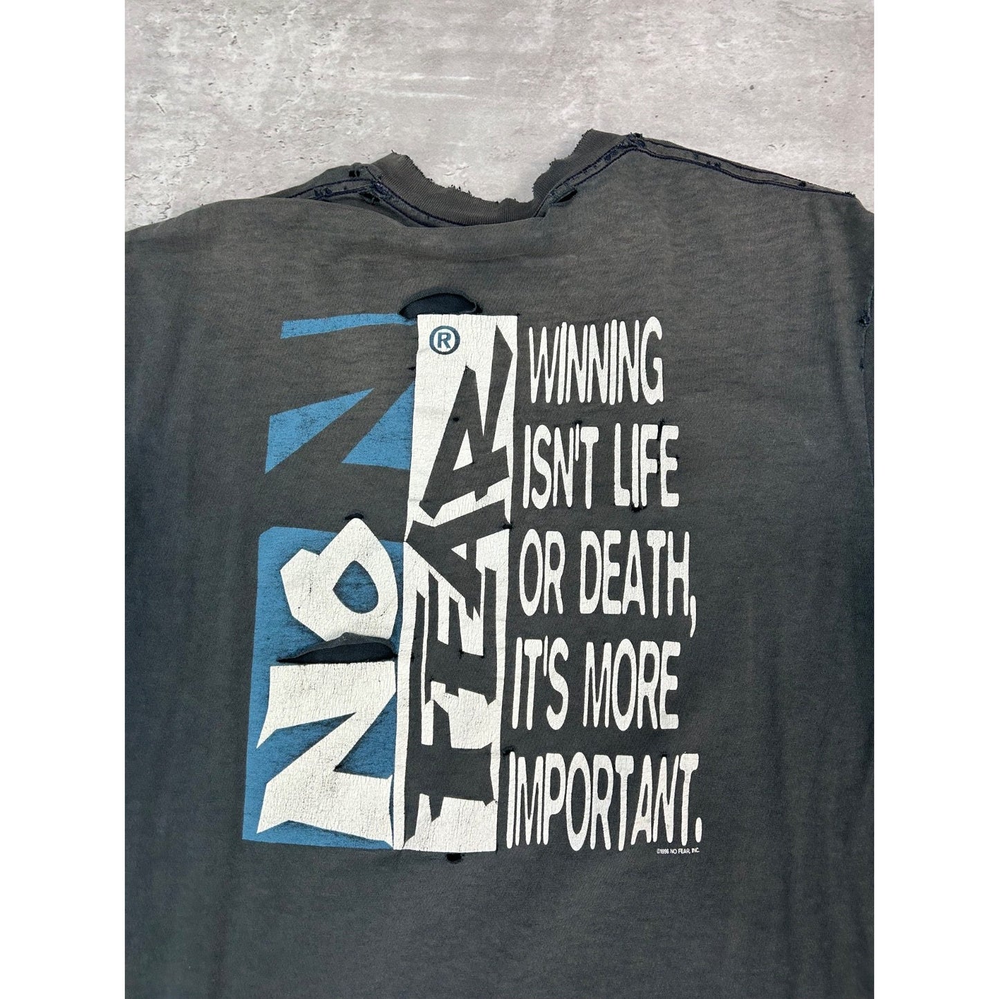 Vintage Y2K No Fear Life Isn't Winning Graphic Slogan T-Shirt Size Large Black