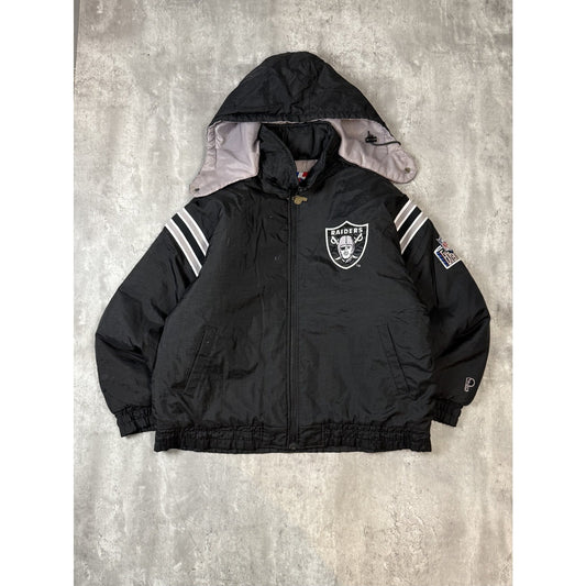 Vintage 90s Oakland Raiders NFL Insulated Hooded Pro Player Jacket Size Large
