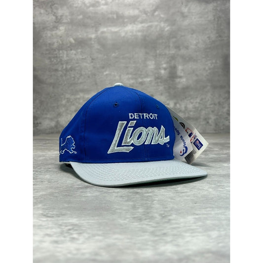 Vintage 90s Detroit Lions NFL Sports Specialties Script Snapback Hat OSFA Blue