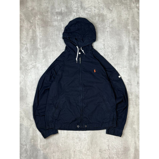 Vintage 90s Polo Ralph Lauren Embroidered Pony Full Zip Hooded Jacket Size XL