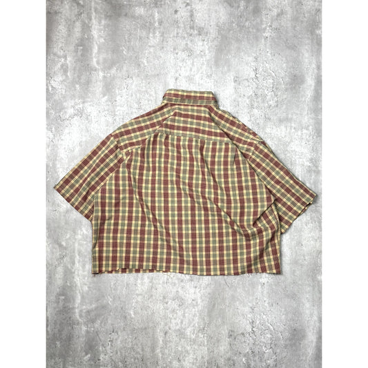Vintage B.H.C Plaid Print Reworked Cropped Button Up Shirt Size Large