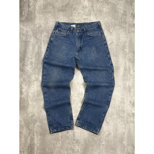 Vintage Carhartt Plaid Lined Workwear Dark Wash Denim Pants Size 34