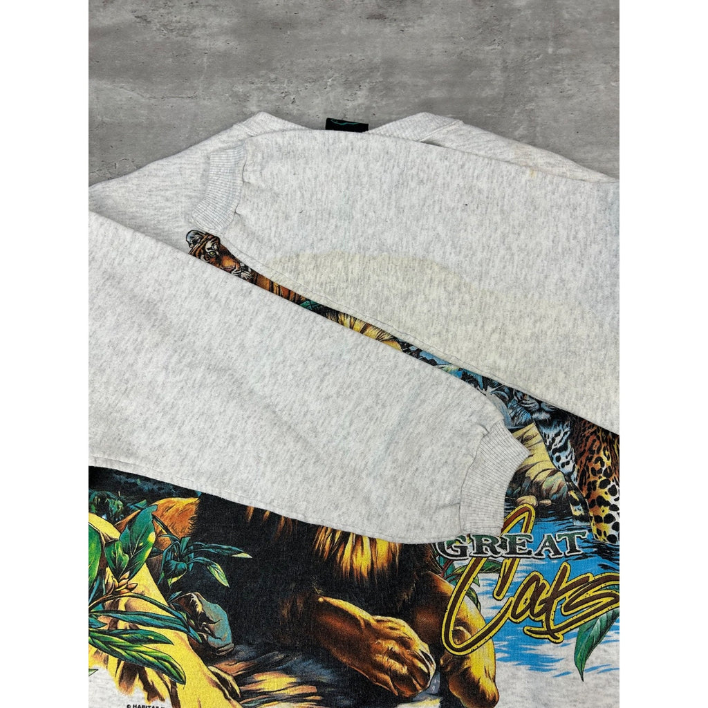 Vintage 90s Miami Metro Zoo Big Cats Nature Animal Graphic Sweatshirt Sz Medium