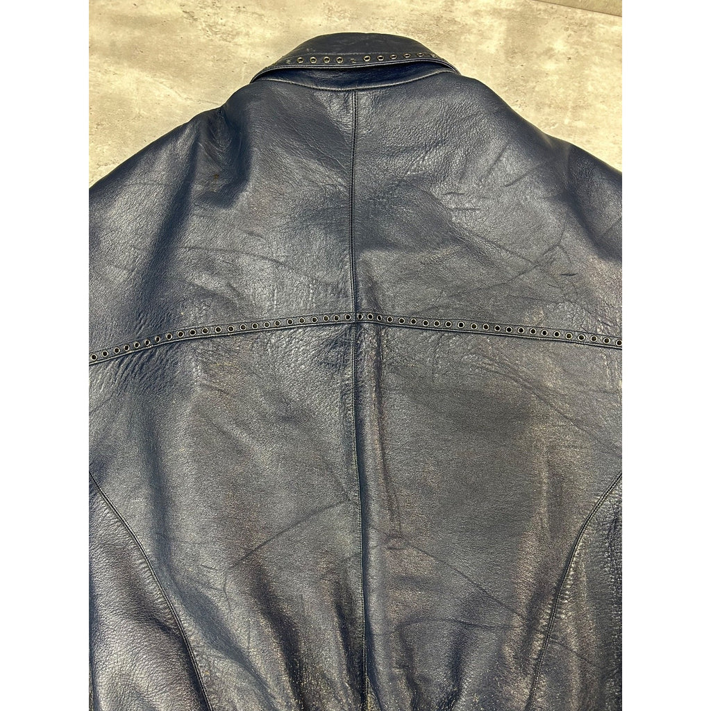 Vintage Pelle Pelle Riveted Full Zip Leather Bomber Jacket Size 2XL