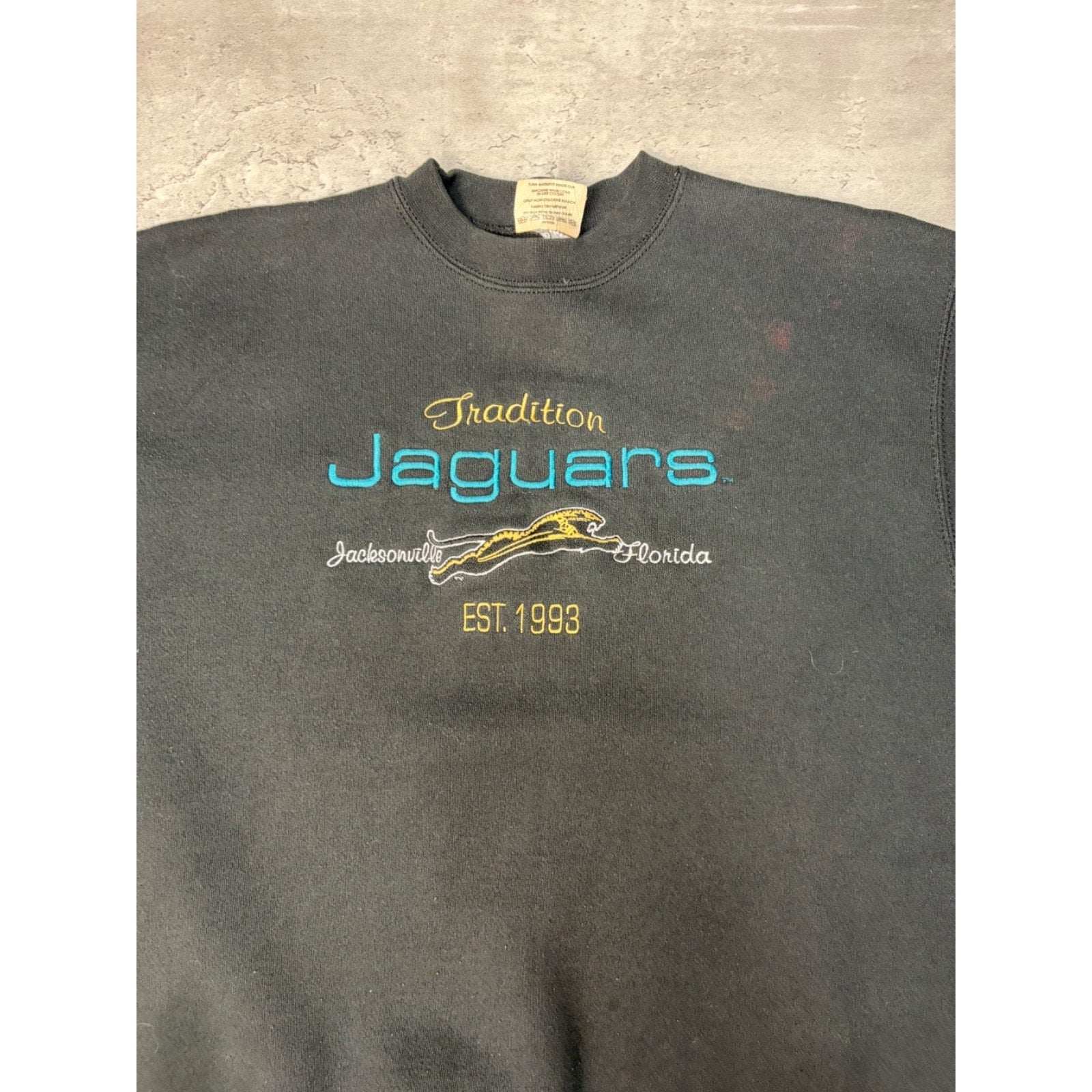 Vintage 90s Jacksonville Jaguars NFL Embroidered Banned Logo Sweatshirt Sz Large