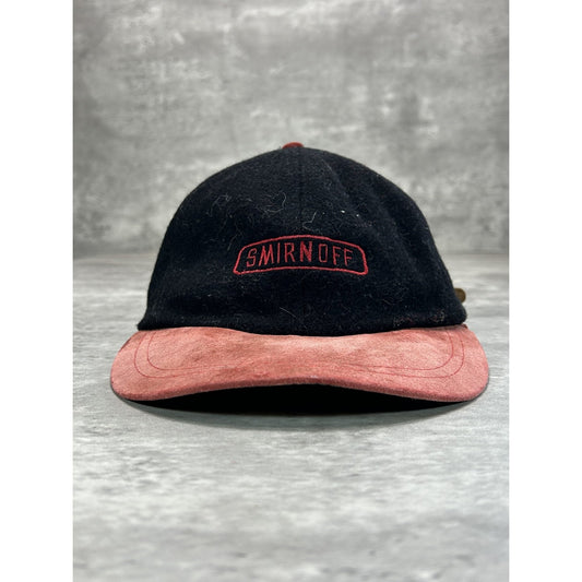 Vintage 90s Smirnoff Vodka Embroidered Spellout Strapback Hat OSFA Black