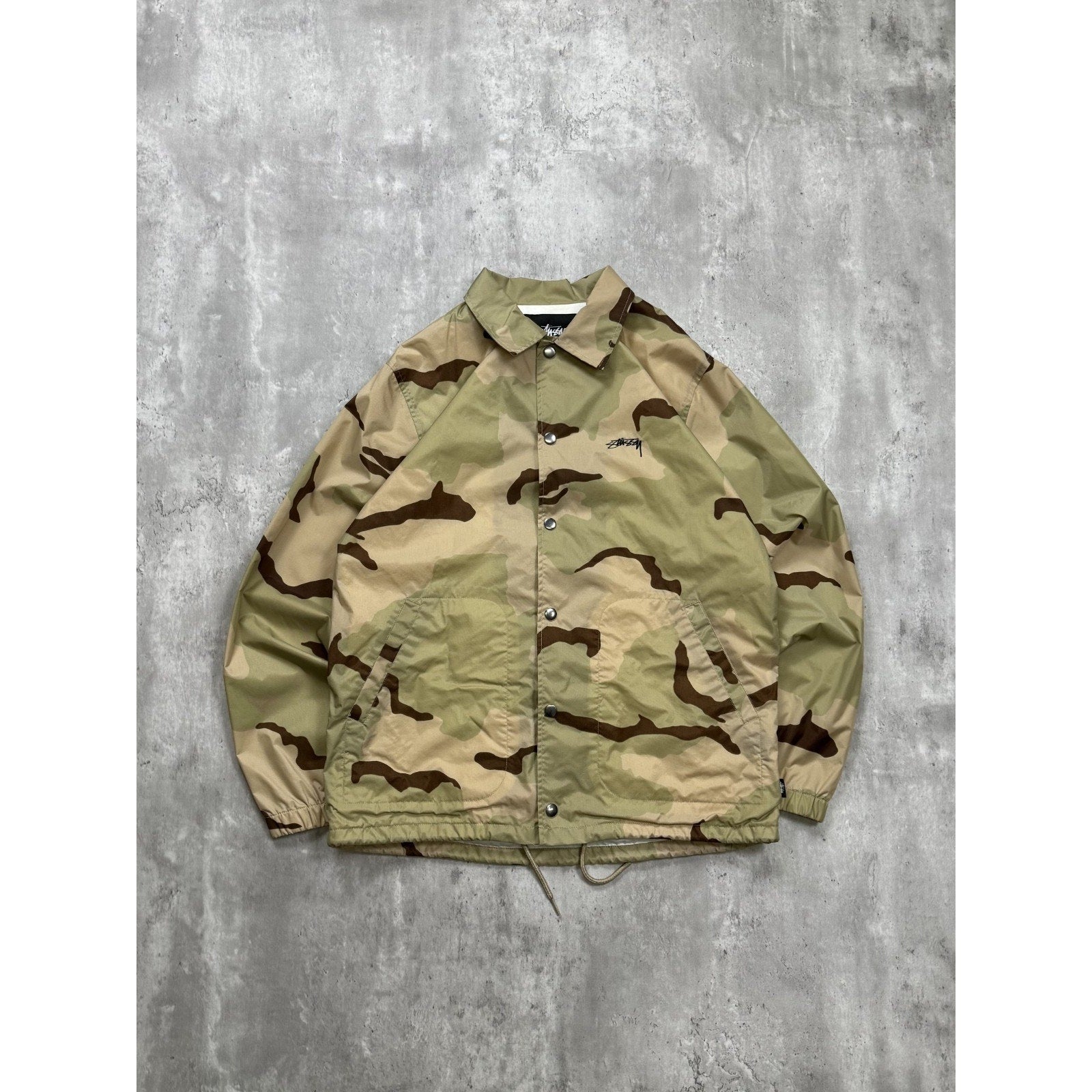 Vintage Stussy Desert Camo Graphic Spellout Coaches Jacket Size Small