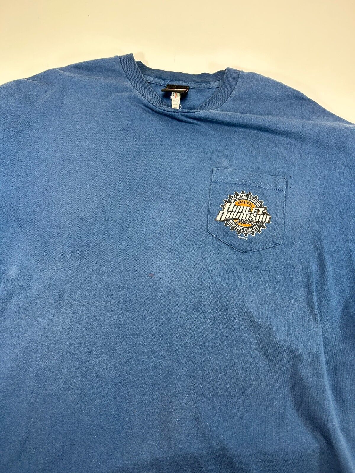 Harley Davidson Motorcycles Logo Graphic Pocket T-Shirt Size 2XL Blue